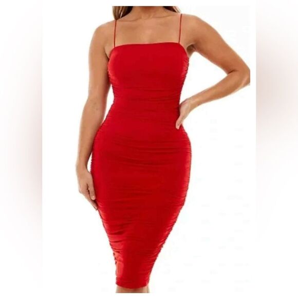 B Darlin Red Ruched Bodycon Dress- Hottt!!! Worn Only One Time!!! - Picture 1 of 13